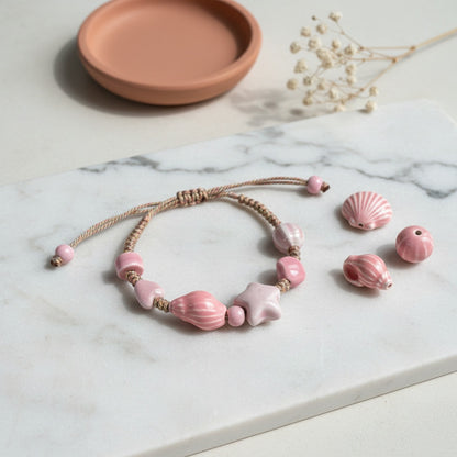 Pink Seashell Ceramic Charm Bracelet