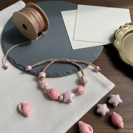 Pink Seashell Ceramic Charm Bracelet