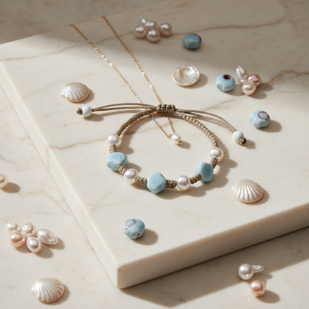 Ocean Pearl Ceramic Charm Bracelet