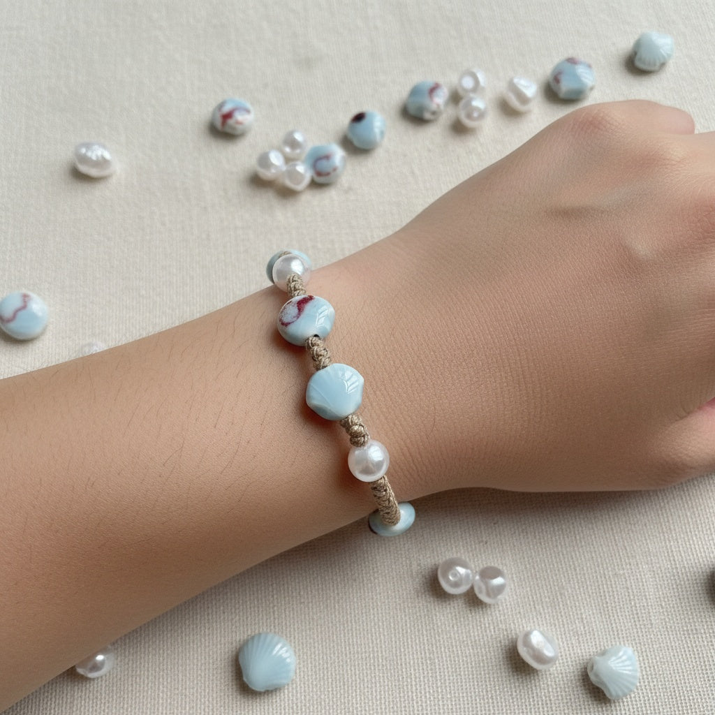 Ocean Pearl Ceramic Charm Bracelet